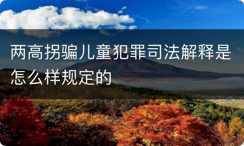 两高拐骗儿童犯罪司法解释是怎么样规定的