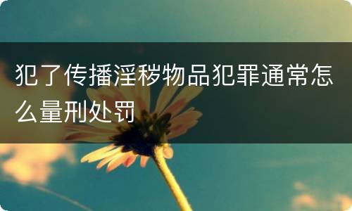 犯了传播淫秽物品犯罪通常怎么量刑处罚